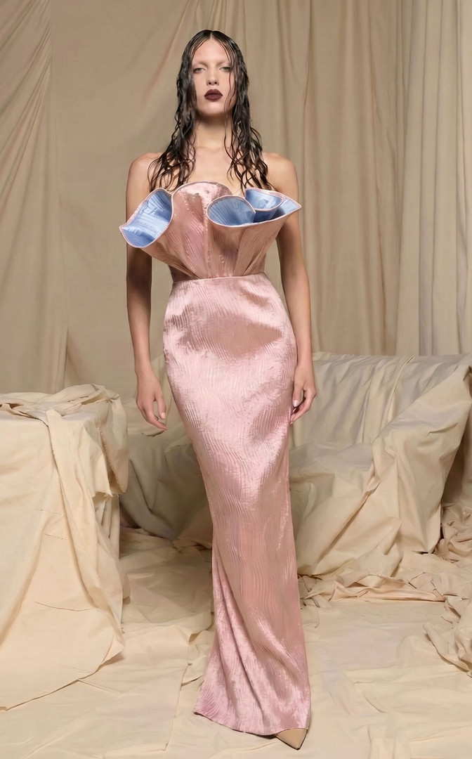 MNM Couture N0704 Sculptural Floral Strapless Fitted Gown