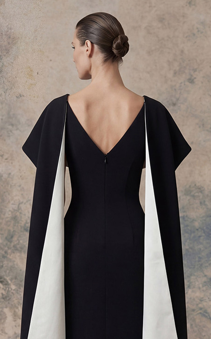 MNM Couture N0746 Crepe V-neck Structured Cape Sleeves Gown