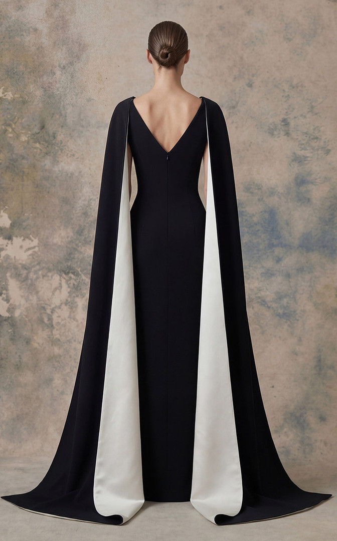 MNM Couture N0746 Crepe V-neck Structured Cape Sleeves Gown
