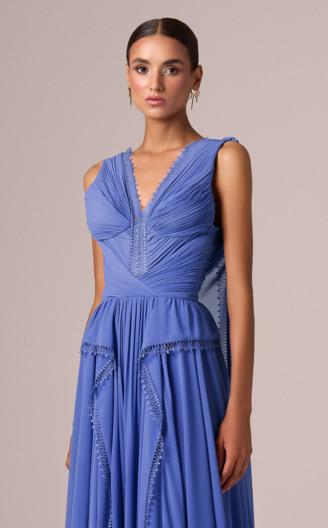 MNM Couture E0086 Chiffon V-Neck Sleeveless Pleating Gown