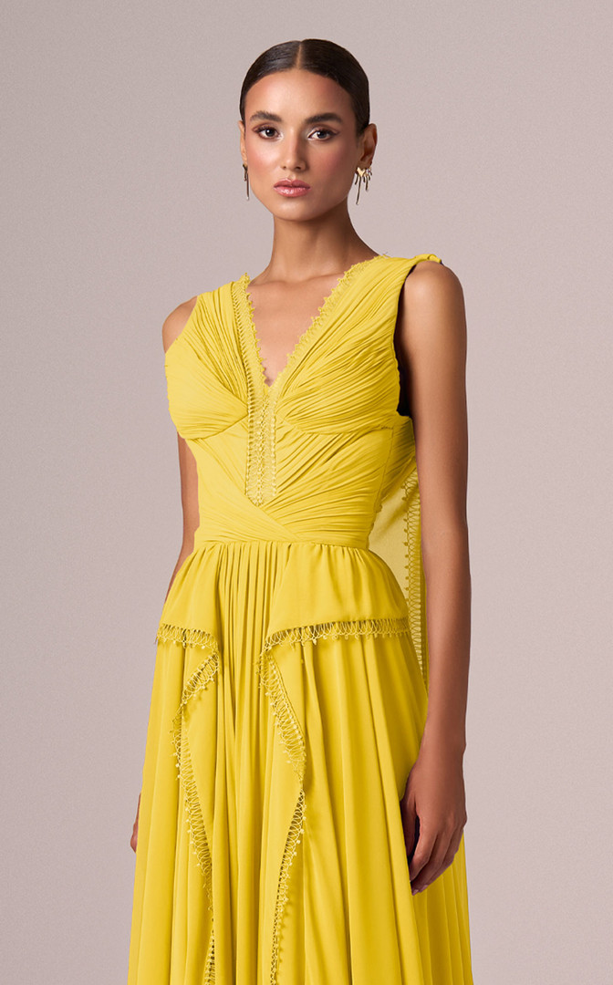 MNM Couture E0086 Chiffon V-Neck Sleeveless Pleating Gown