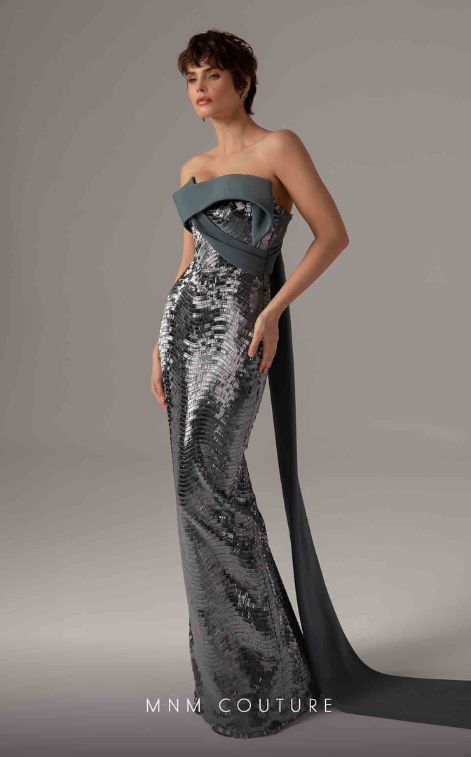 MNM Couture E0087 Rayon Crepe Embroidered Asymmetric Gown