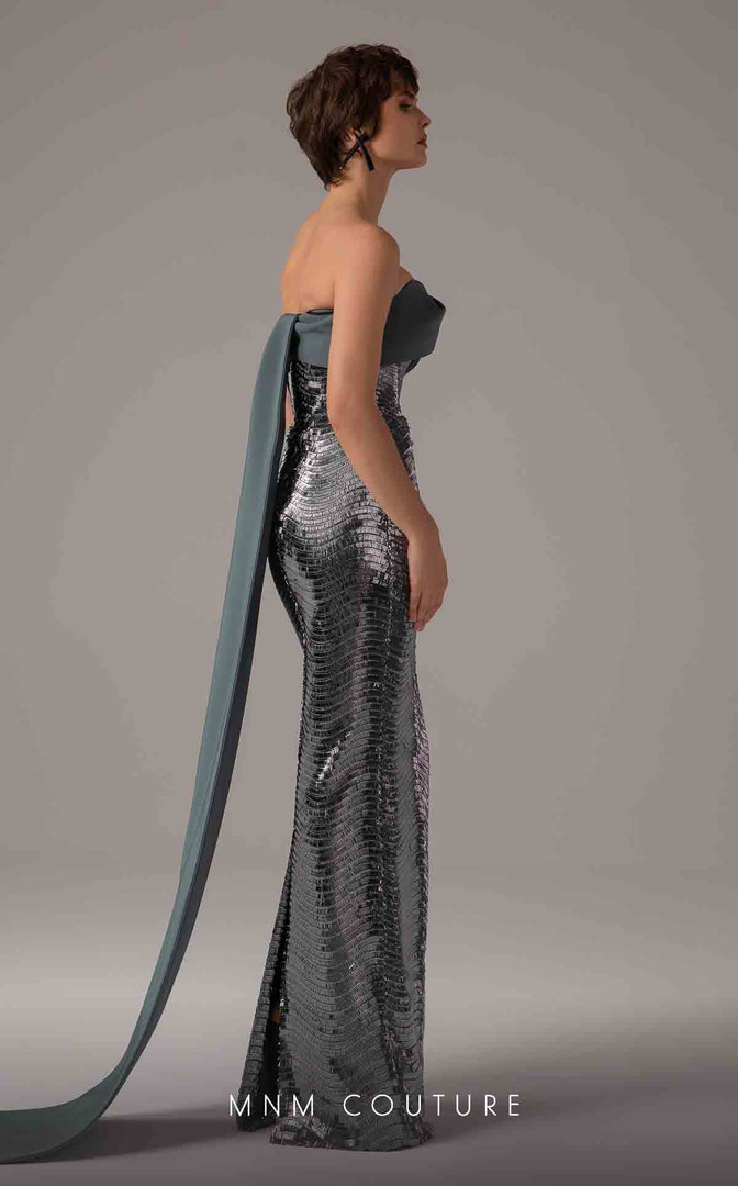 MNM Couture E0087 Rayon Crepe Embroidered Asymmetric Gown