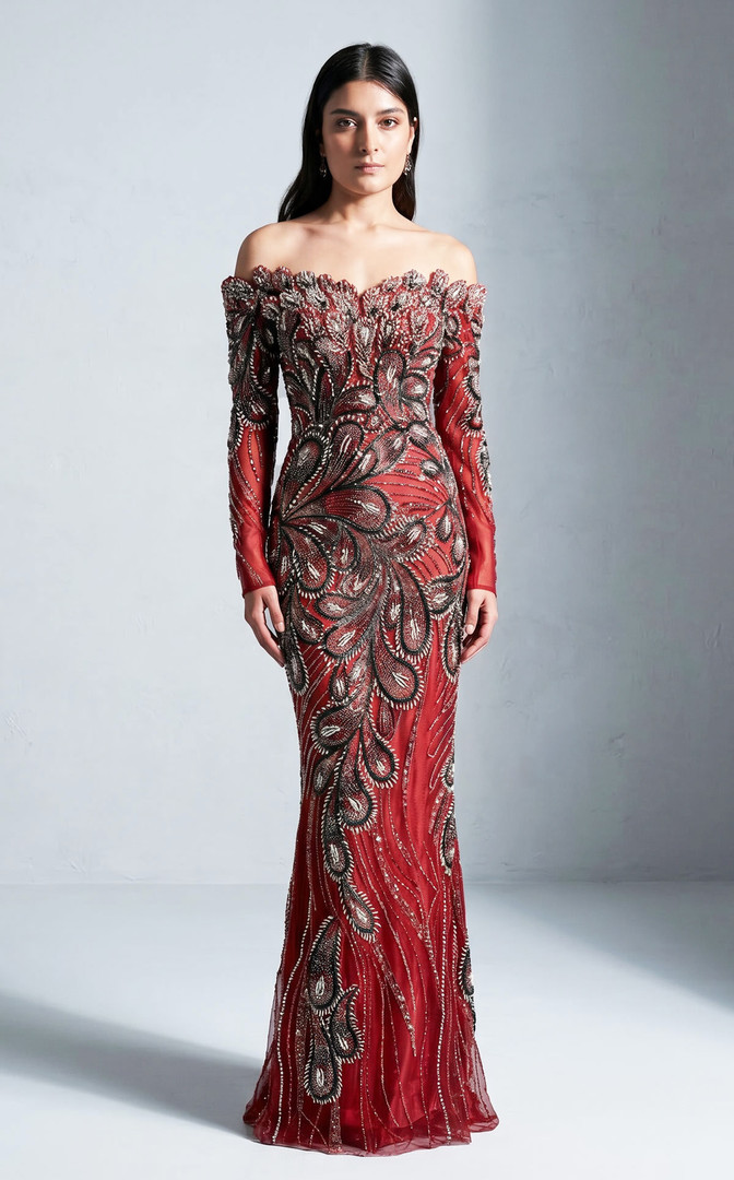MNM Couture M1316 Illusion Mesh Off-shoulder Fitted Gown