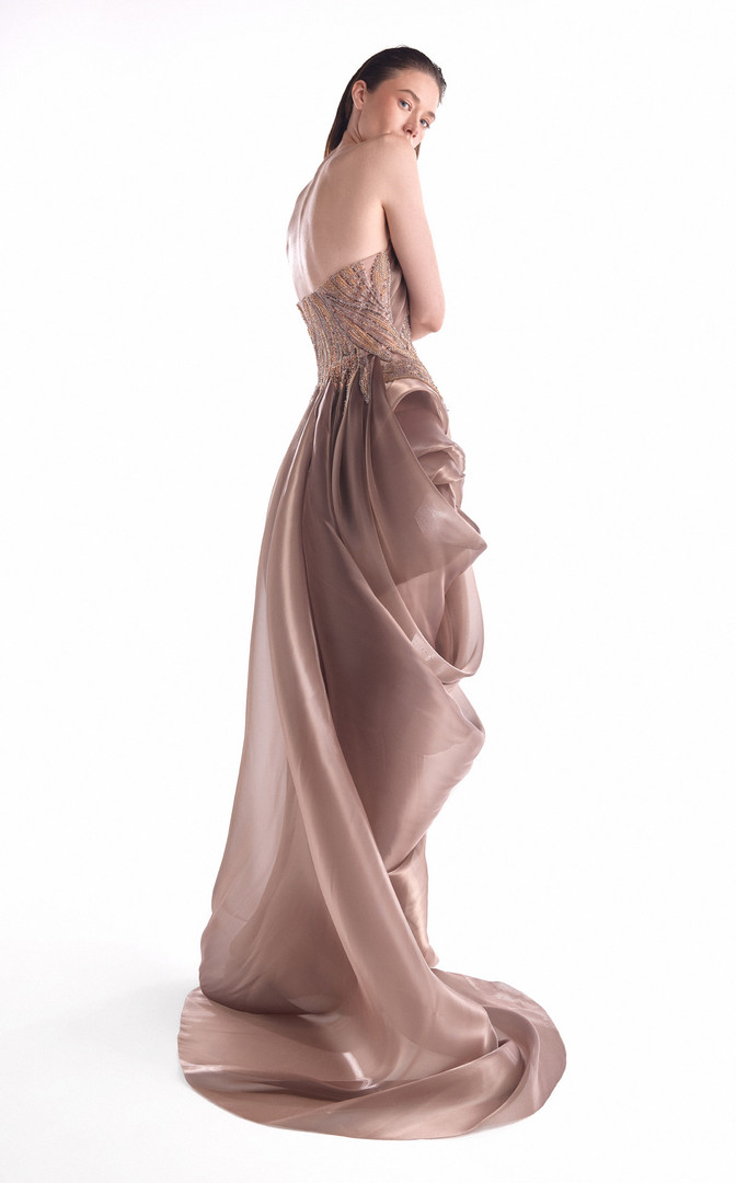 MNM Couture G2103 Liquid Organza Strapless Evening Gown