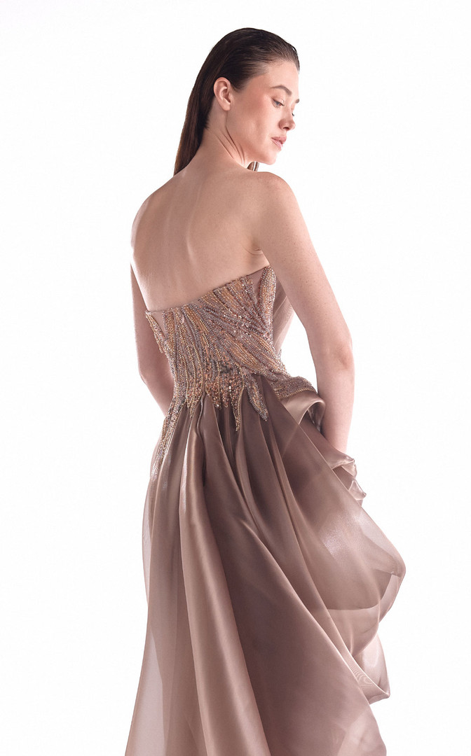 MNM Couture G2103 Liquid Organza Strapless Evening Gown