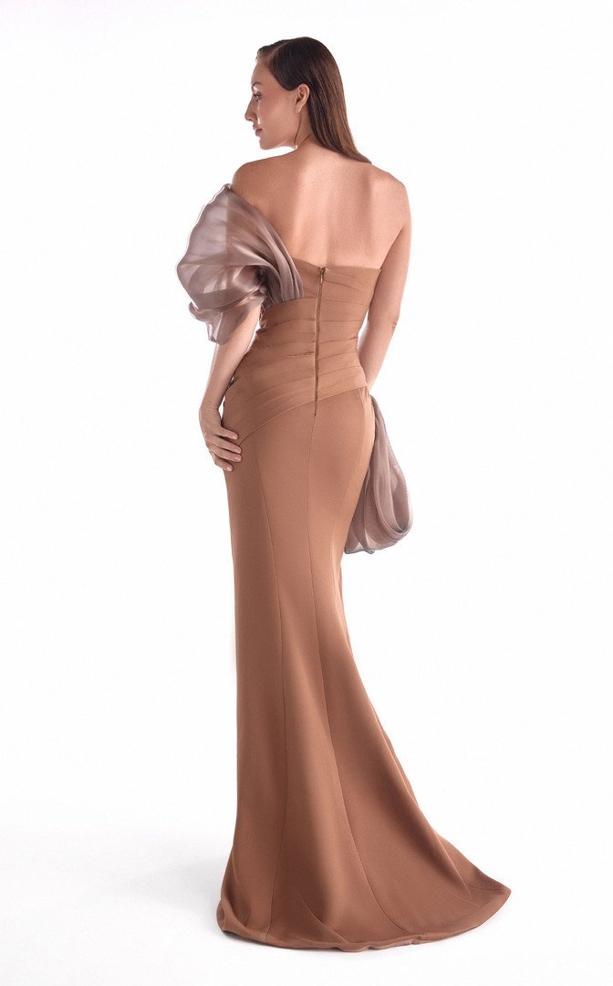 MNM Couture G2106 Chiffon Crepe Organza Off-Shoulder Gown