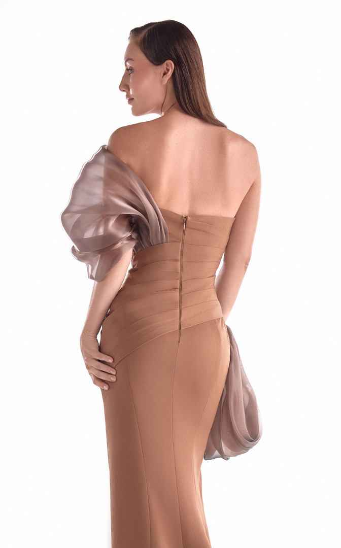 MNM Couture G2106 Chiffon Crepe Organza Off-Shoulder Gown