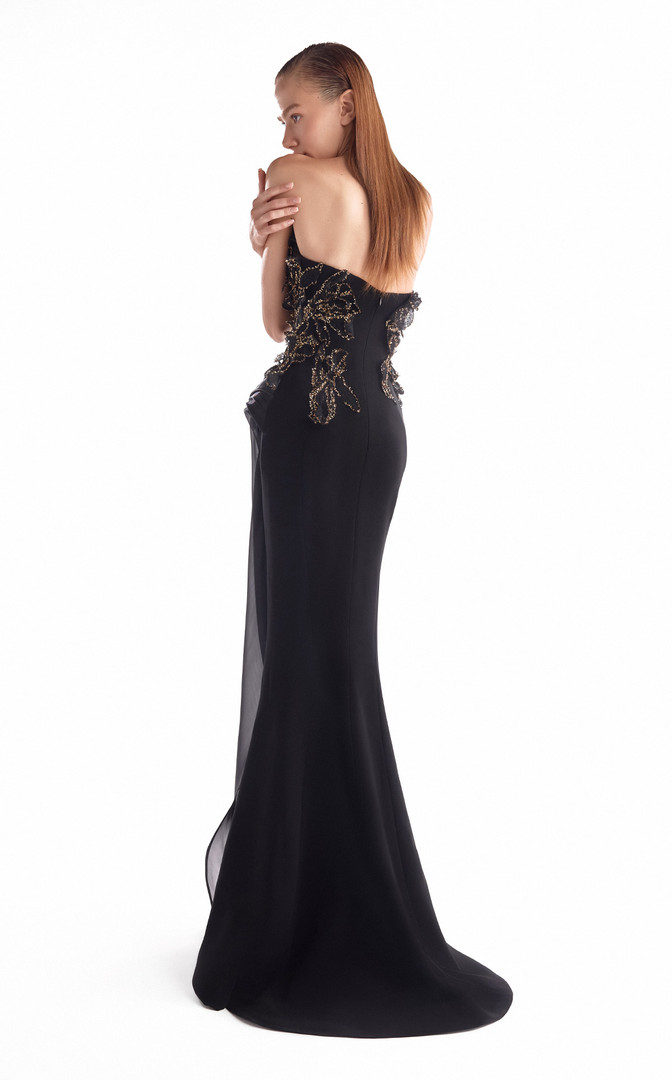 MNM Couture G2113 Satin Lace Beaded V-Neck Strapless Gown