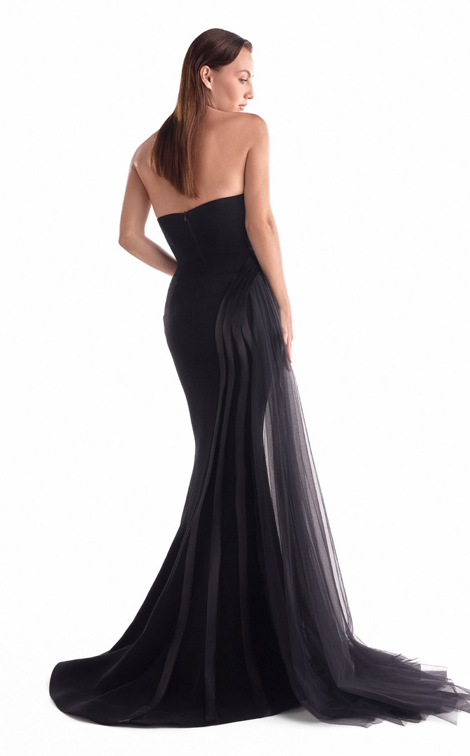 MNM Couture G2116 Satin Tulle Corded Illusion Strapless Gown