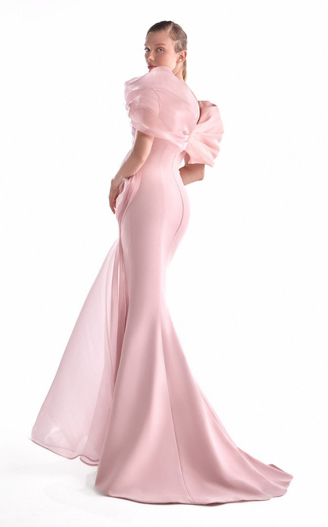 MNM Couture G2125 Satin Chiffon Off-Shoulder Draping Gown