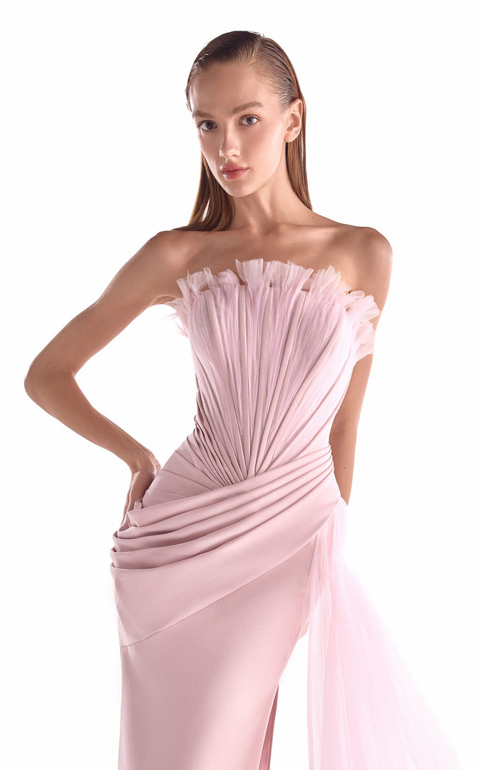 MNM Couture G2126 Satin Tulle Straight Neck Strapless Gown