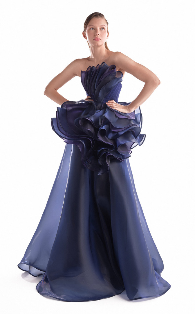 MNM Couture G2146 Satin Tulle Ruffles Strapless Ball Gown