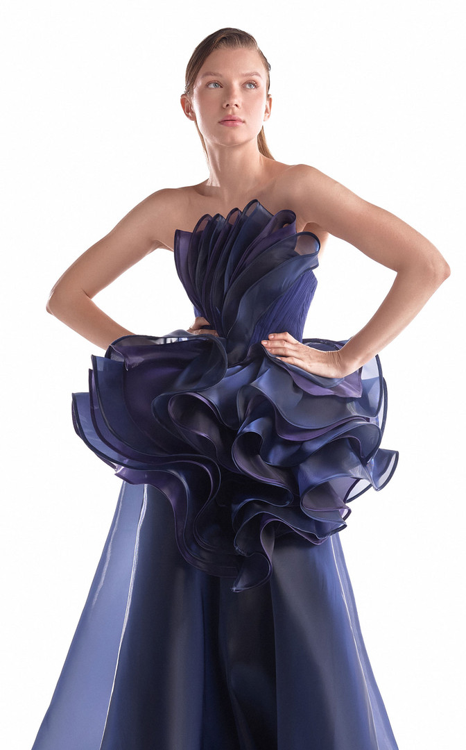 MNM Couture G2146 Satin Tulle Ruffles Strapless Ball Gown