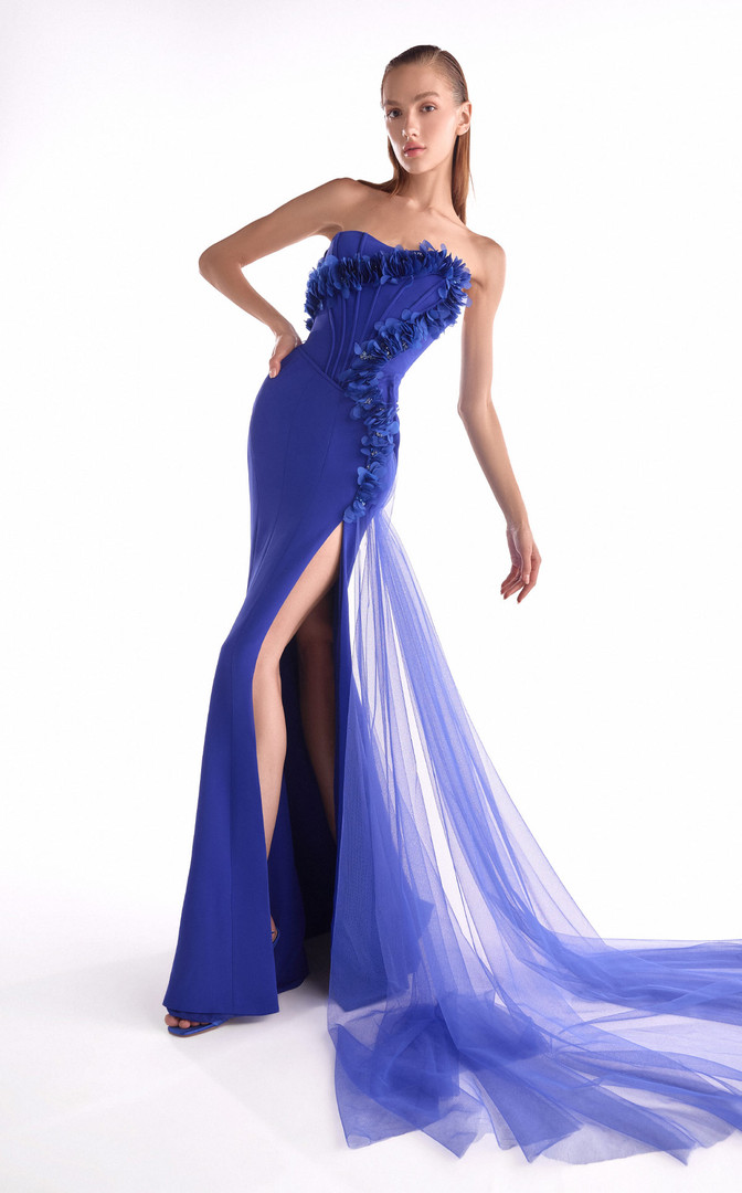 MNM Couture G2149 Satin Tulle Embroidery Strapless Gown
