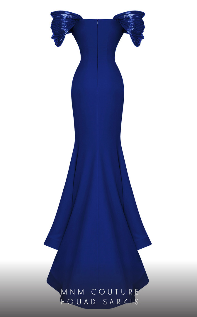 MNM Couture 2774 Crepe V-Neck Short Sleeve Ruched Long Gown