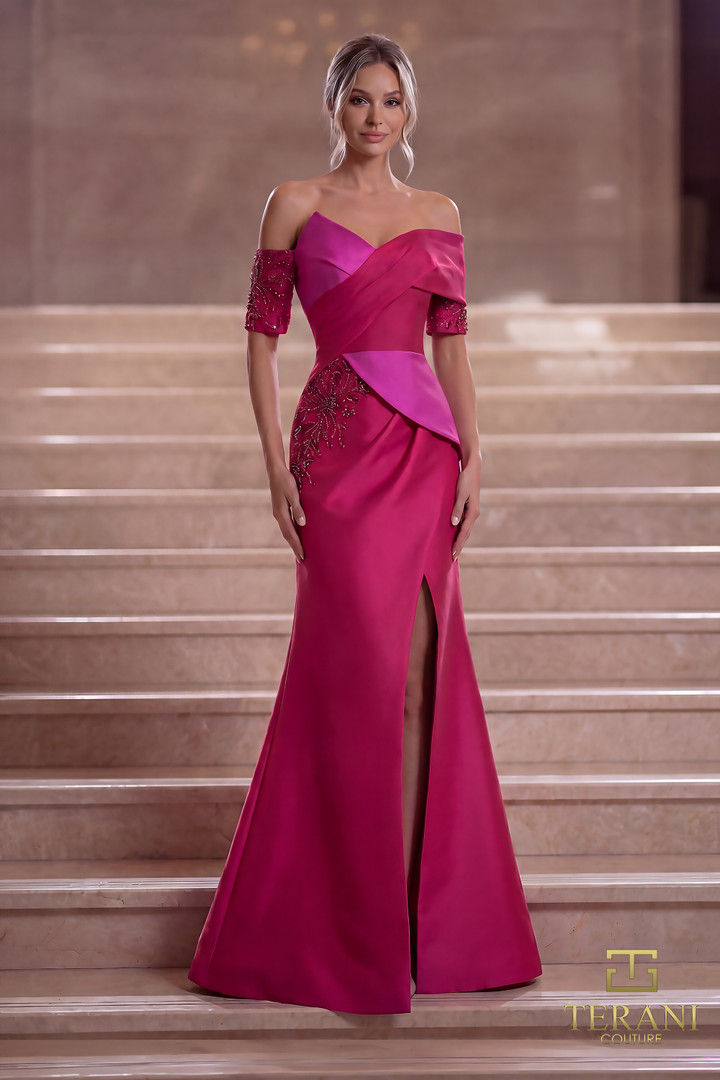 Terani Couture 261E6210 Stretch Mikado Off-Shoulder Gown