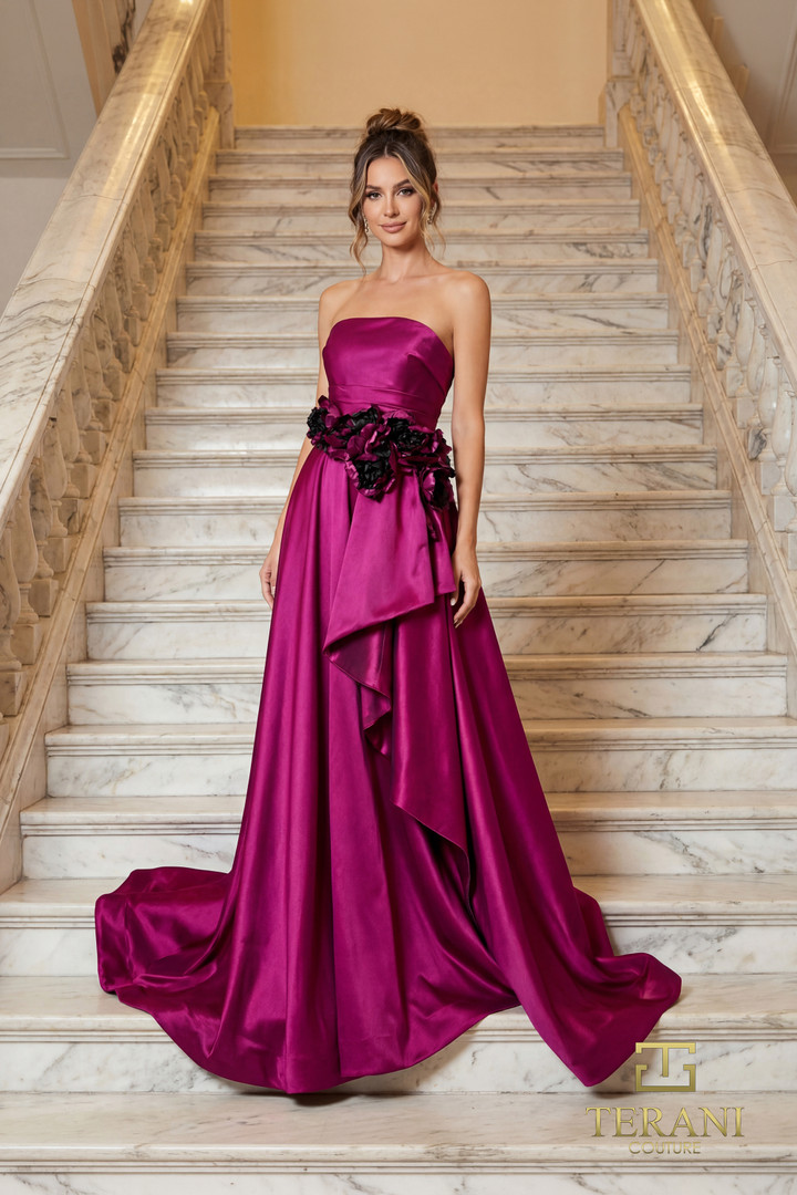 Terani Couture 262E7082 Tafetta Straight Neck Strapless Gown
