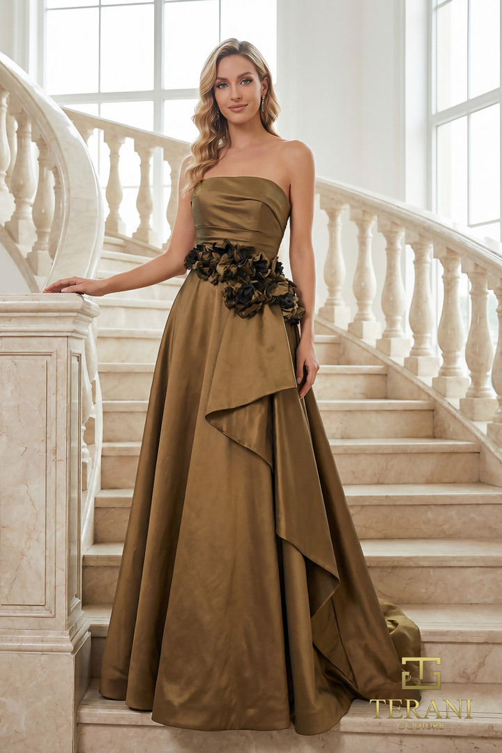 Terani Couture 262E7082 Tafetta Straight Neck Strapless Gown