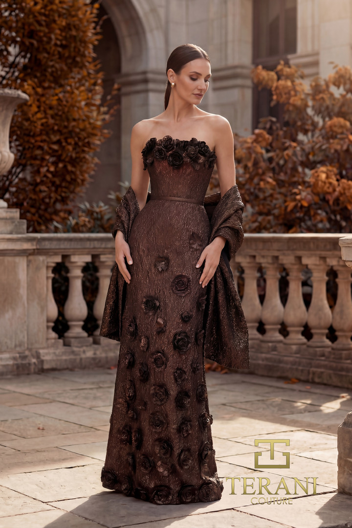 Terani Couture 262E7093 Stretch Jacquard Strapless Gown