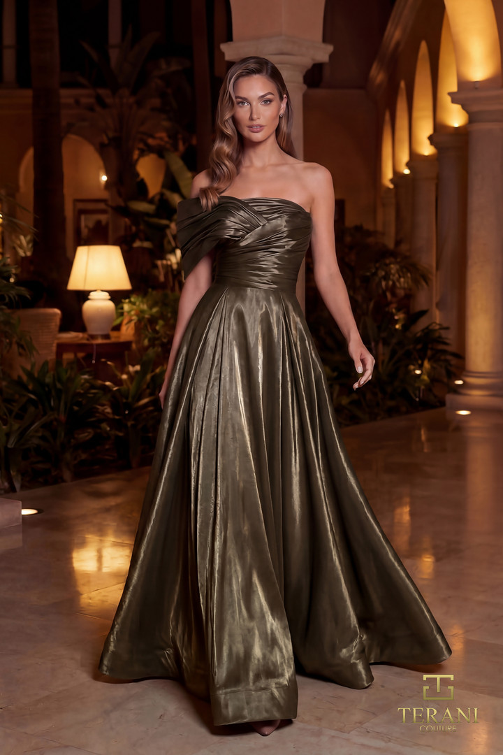 Terani Couture 262E7103 Mirror Organza One-Shoulder Ballgown