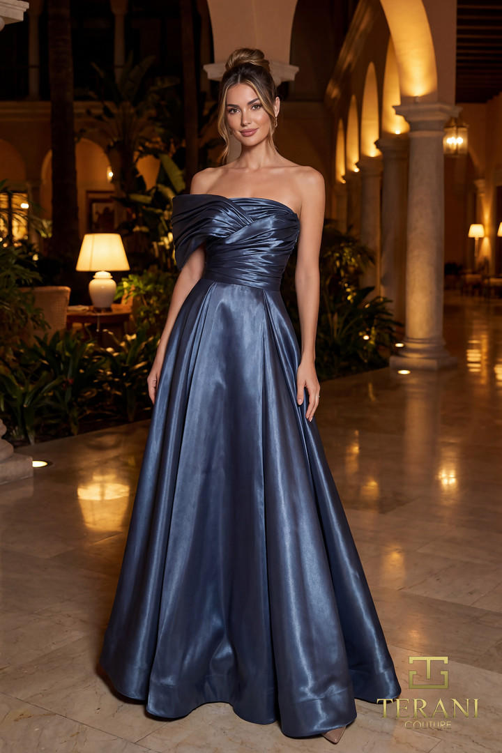 Terani Couture 262E7103 Mirror Organza One-Shoulder Ballgown