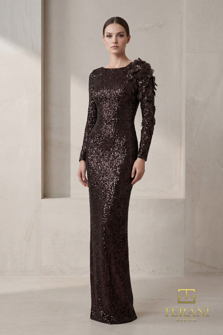 Terani Couture 262E7106 Sequin 3D Floral Bateau Neck Gown