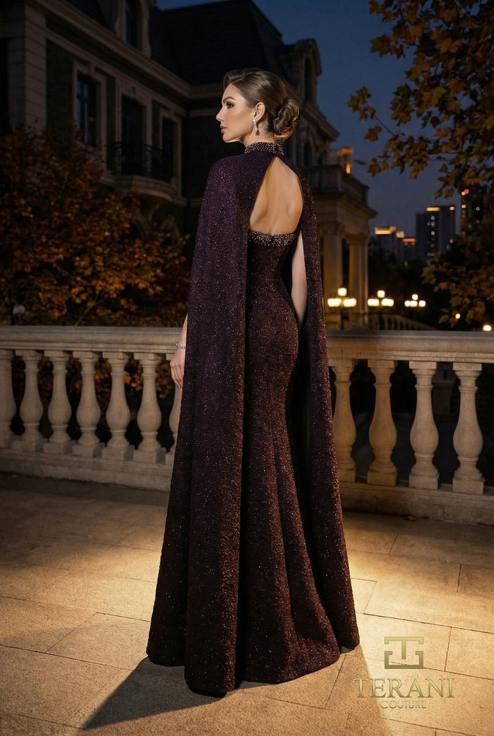 Terani Couture 262E7125 Gratacos Jacquard Mock Neck Gown