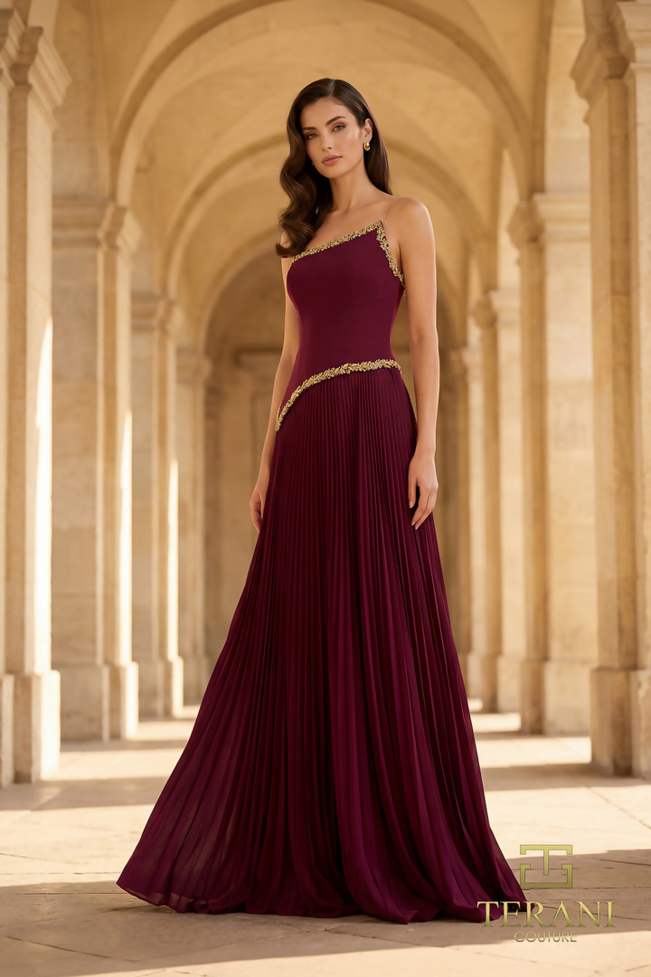 Terani Couture 262E7352 Crepe Chiffon Asymmetrical Neck Gown