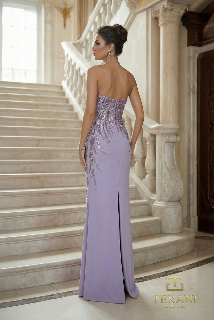 Terani Couture 262E7354 Stretch Twill Asymmetrical Neck Gown