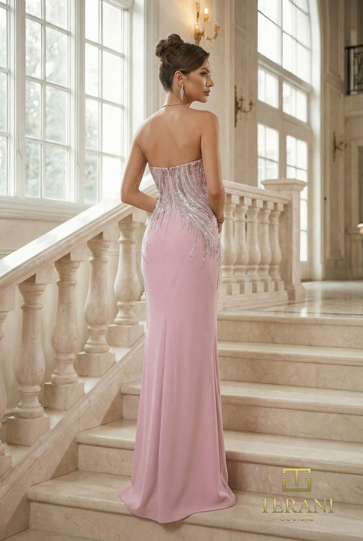 Terani Couture 262E7354 Stretch Twill Asymmetrical Neck Gown