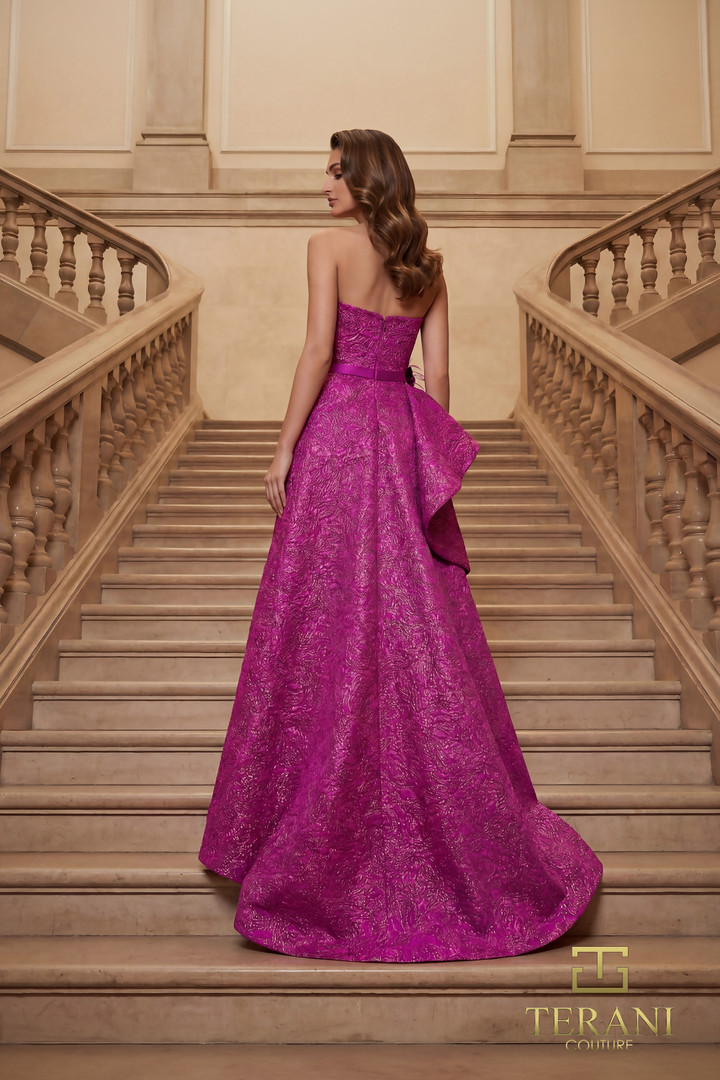 Terani Couture 262E7355 Metallic Jacquard Strapless Gown