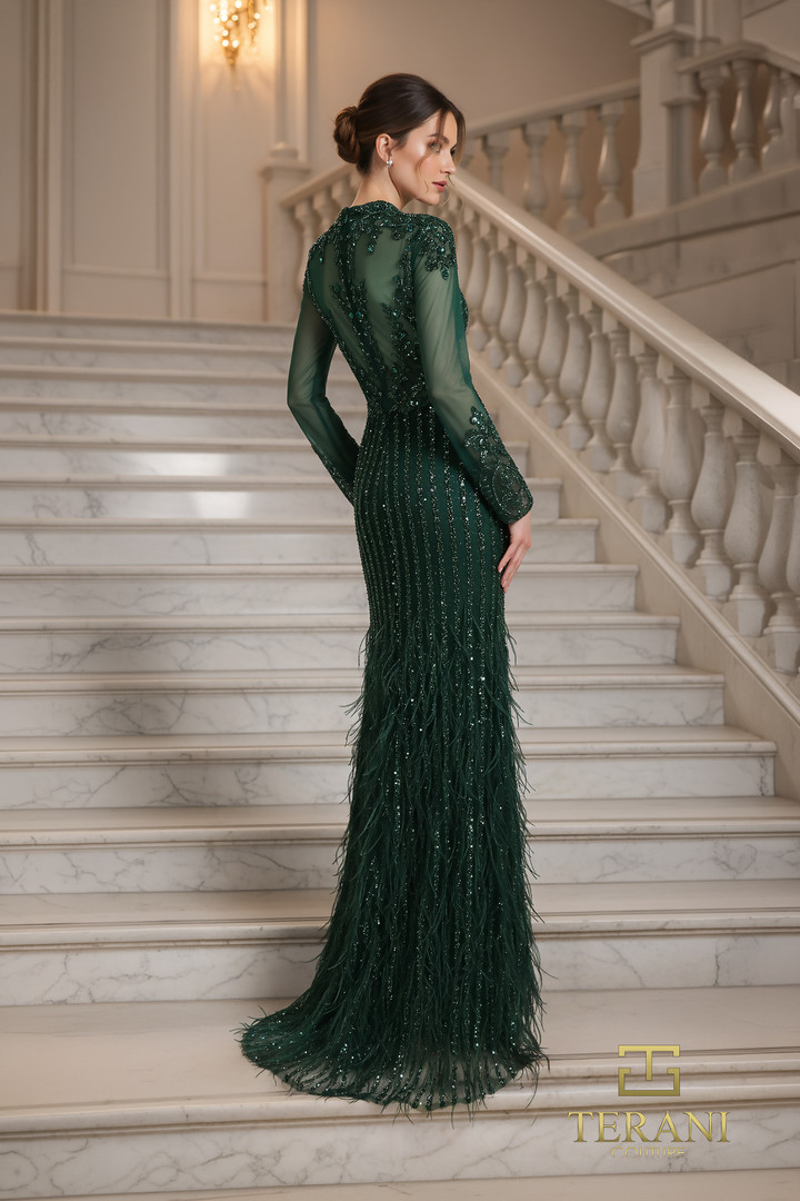 Terani Couture 262GL7162 Tulle High Neck Long Sleeve Gown