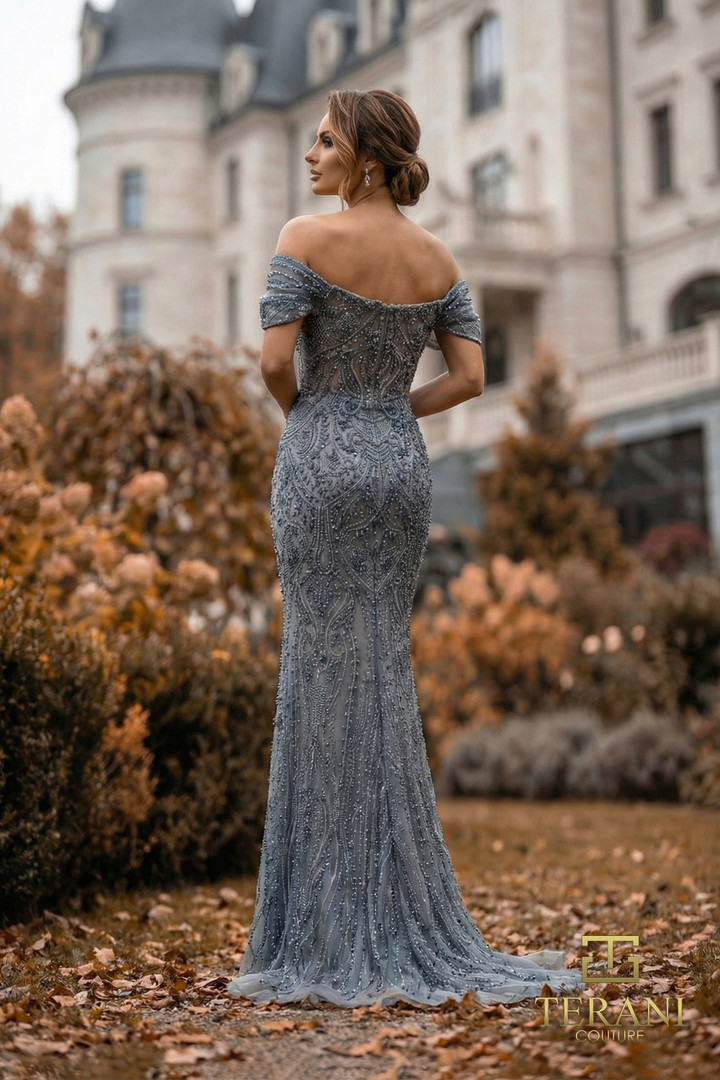 Terani Couture 262GL7169 Tulle Plunging Illusion V-Neck Gown