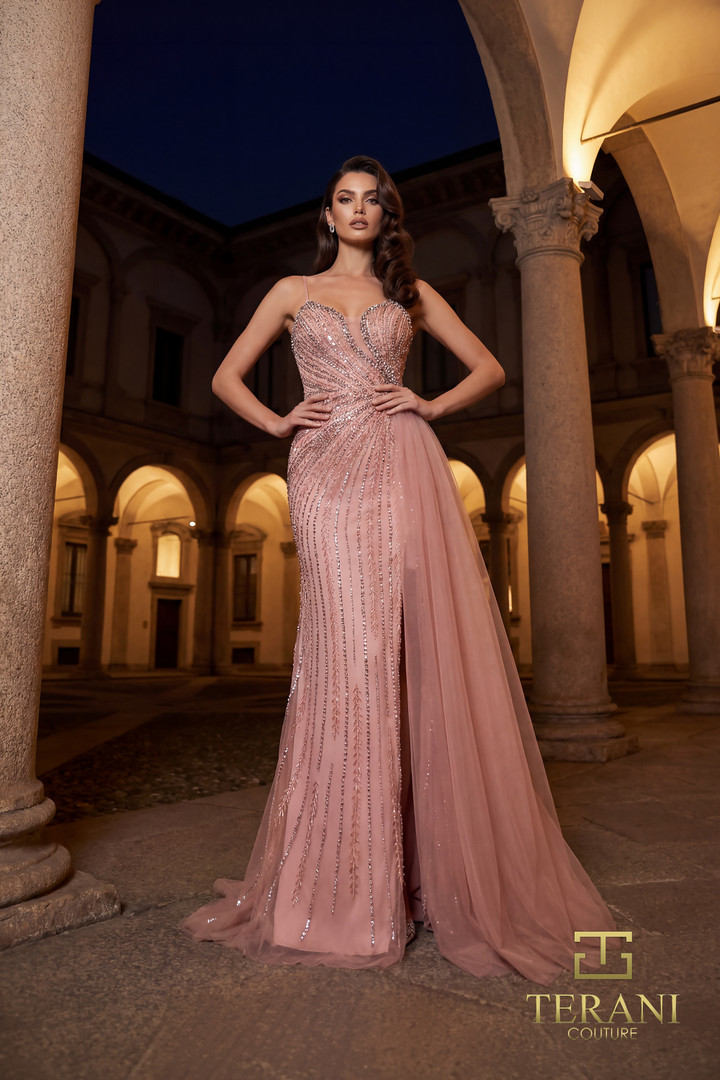 Terani Couture 262GL7515 Tulle Beaded Sweetheart Neck Gown