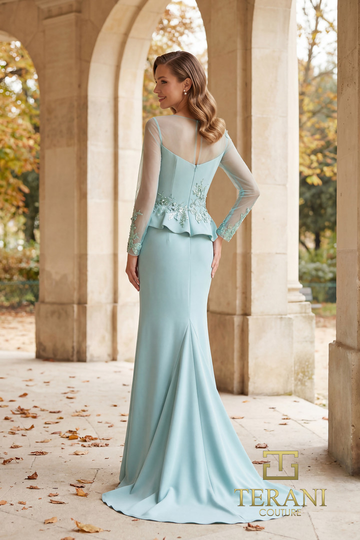 Terani Couture 262M7257 Stretch Twill Long Sleeves Gown
