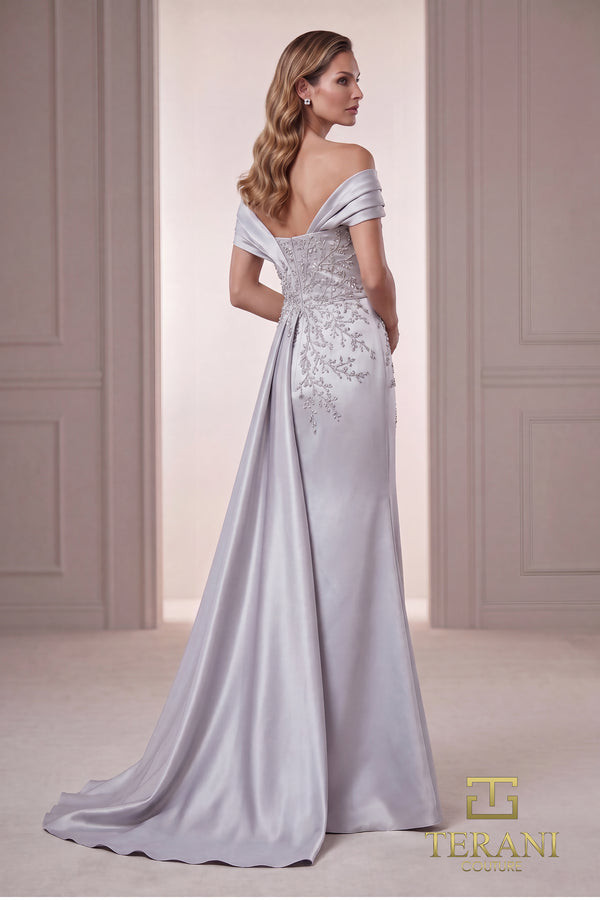 Terani Couture 262M7258 Mikado Off-Shoulder Sleeve Long Gown