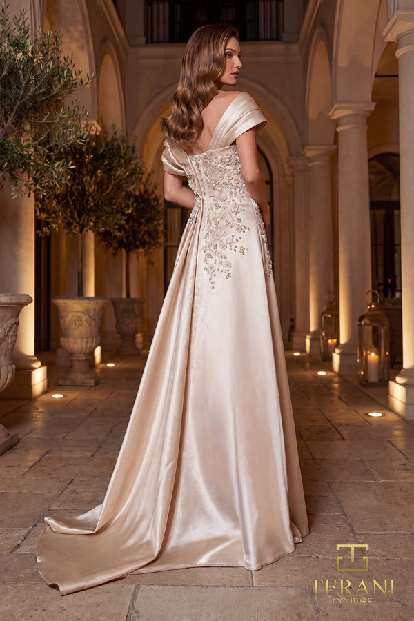 Terani Couture 262M7258 Mikado Off-Shoulder Sleeve Long Gown