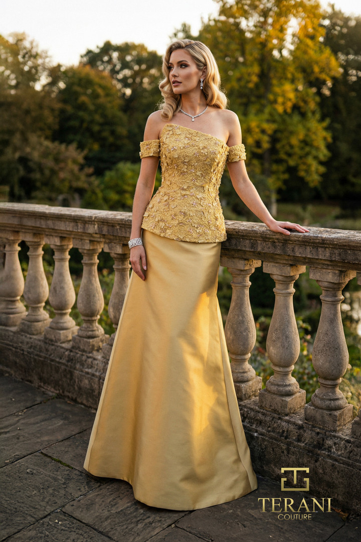 Terani Couture 262M7270 Mikado Off-Shoulder Two-Piece Gown