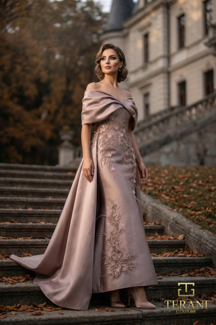 Terani Couture 262M7271 Mikado Portrait Off-Shoulder Gown