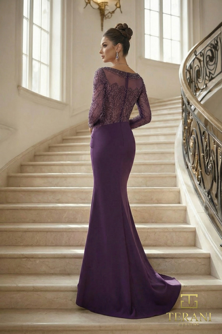 Terani Couture 262M7293 Stretch Faille Long Sleeve Gown