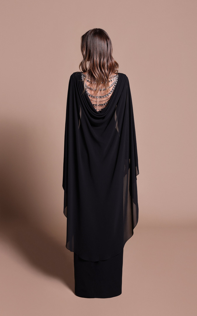 Tarik Ediz 66462 Crepe Chiffon Flowing Sleeves Evening Gown