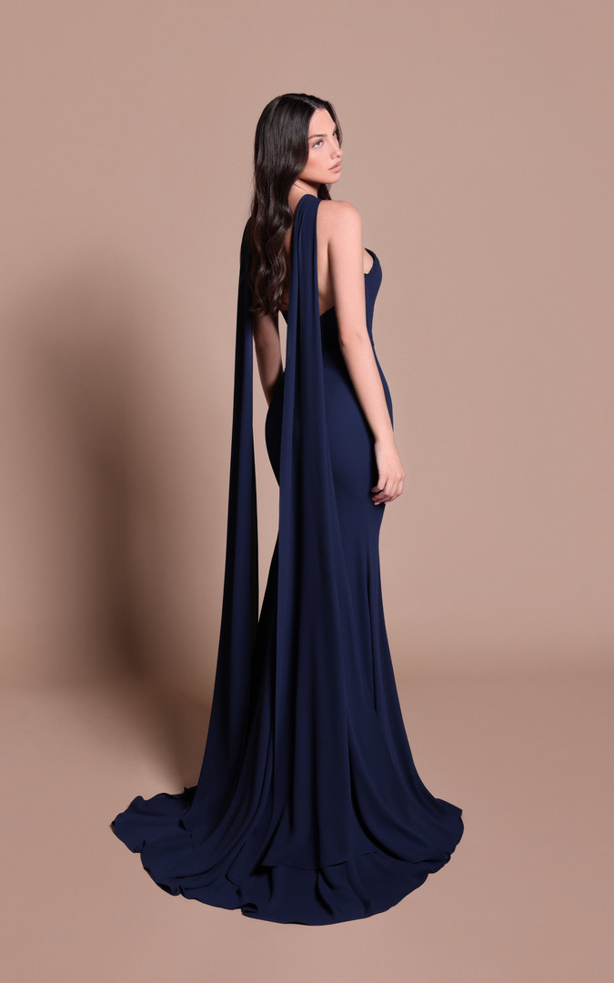 Tarik Ediz 66495 Crepe Stretch Satin Beaded Halter Neck Gown