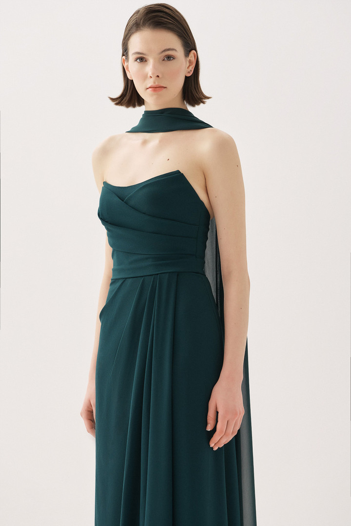 Tarik Ediz 66524 Crepe Satin Tulle Strapless Pleating Gown