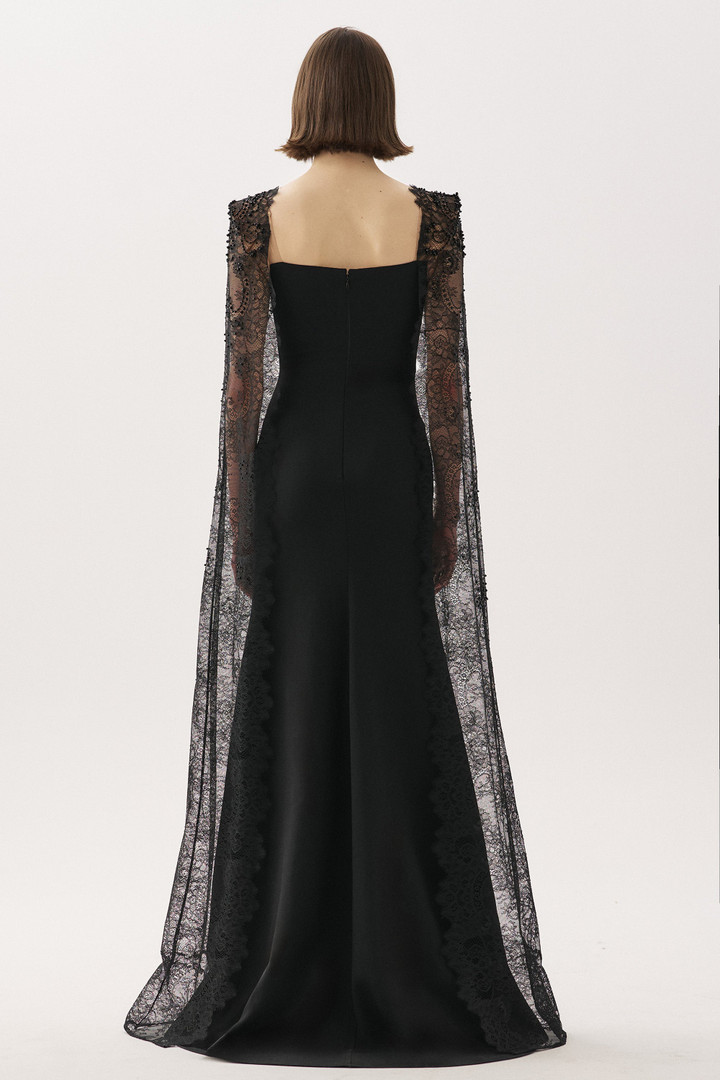 Tarik Ediz 66529 Crepe Lace Satin Beaded Sleeveless Gown