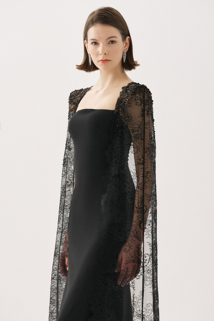 Tarik Ediz 66529 Crepe Lace Satin Beaded Sleeveless Gown
