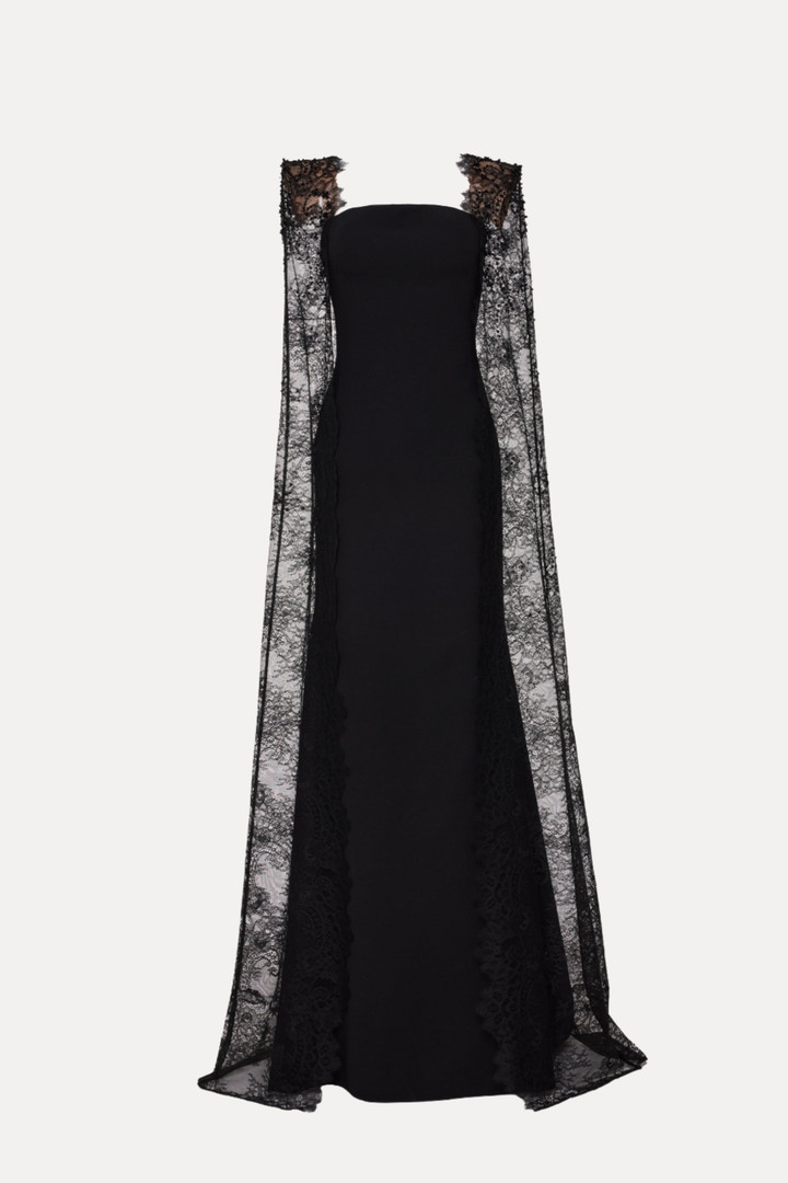 Tarik Ediz 66529 Crepe Lace Satin Beaded Sleeveless Gown