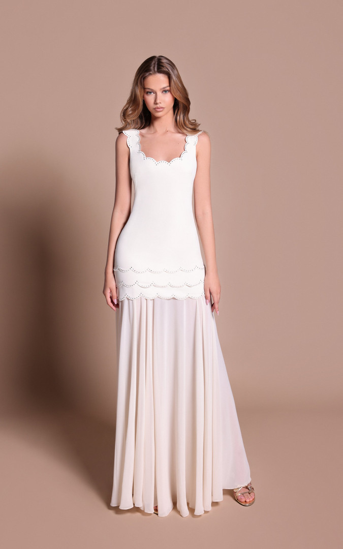 Tarik Ediz 66543 Crepe Satin Chiffon Beaded Sleeveless Gown