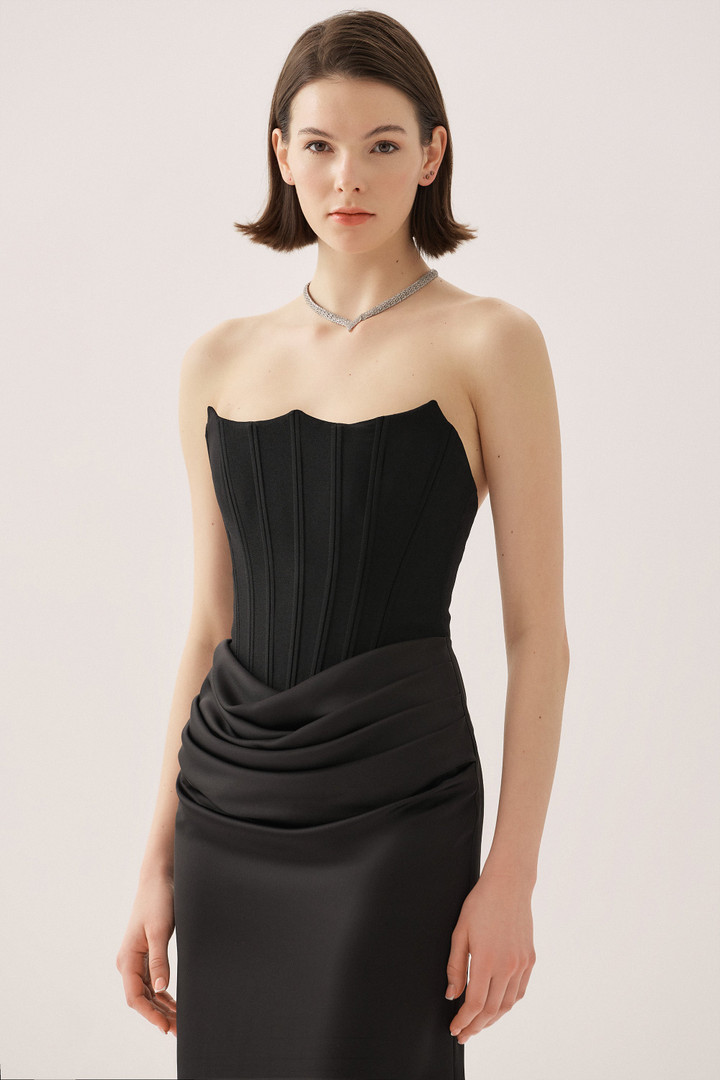 Tarik Ediz 66544 Crepe Satin Strapless Sleeveless Long Gown