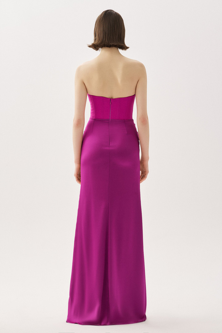 Tarik Ediz 66544 Crepe Satin Strapless Sleeveless Long Gown
